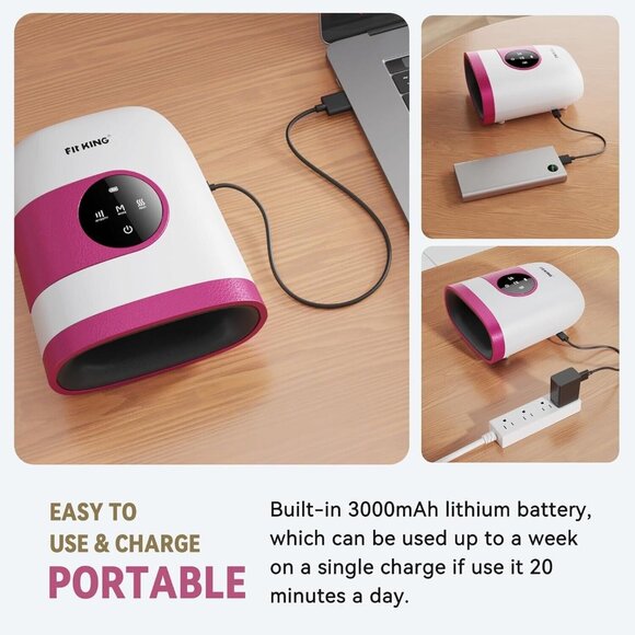 Fit King Hand Massager Heat Circulation Cordless Rose Red Pink White New Sealed - Picture 7 of 11